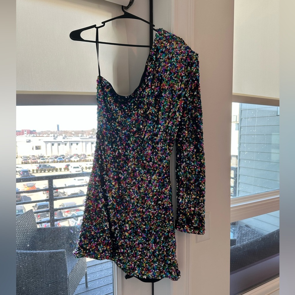 Asymmetrical One-Sleeve Sequin Multicolor Dress NWT
